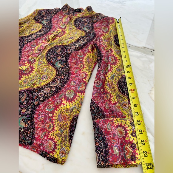 ETRO BLACK RED YELLOW MULTI SILK TOP SIZE IT 46 / US 12 NWOTS! - Picture 14 of 17